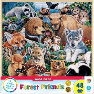 Masterpieces 48 Piece Fun Facts Jigsaw Puzzle for Kids – Forest Friends Wood Puzzle – 12″x12″