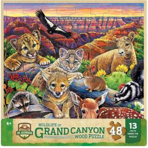 Masterpieces 48 Piece Fun Facts Jigsaw Puzzle for Kids – Jr Ranger Grand Canyon Wildlife Wood Puzzle – 12″x12″