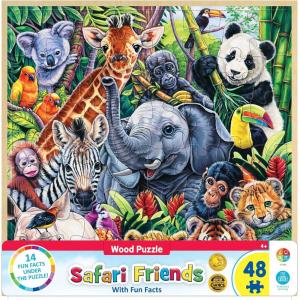 Masterpieces 48 Piece Fun Facts Jigsaw Puzzle for Kids – Safari Friends Wood Puzzle – 12″x12″