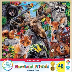 Wood Fun Facts – Woodland Friends 48pc Wood Puzzle – Jigsaw Puzzle with Vibrant Artwork and Durable Pieces – Fun Family Activity, Brain Challenge, and Educational Entertainment for Kids, Teens