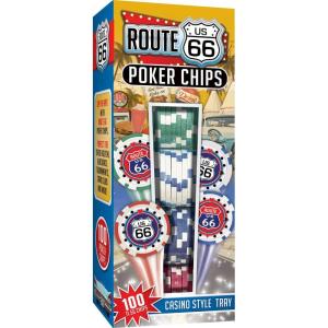 Masterpieces Casino – Route 66-100 Piece Poker Chip Set with Tray – Premium Quality, Educational, and Fun Activity for Kids and Families – Great Gift Idea for Holidays, Birthdays, and Everyday Use