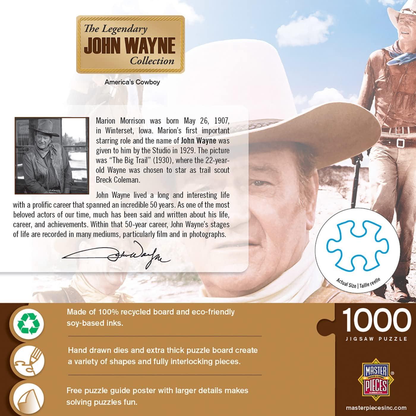 imageMasterPieces 1000 Piece Jigsaw Puzzle for Adults Family Or Youth John Wayne Forever in Film 13x39Americas Cowboy