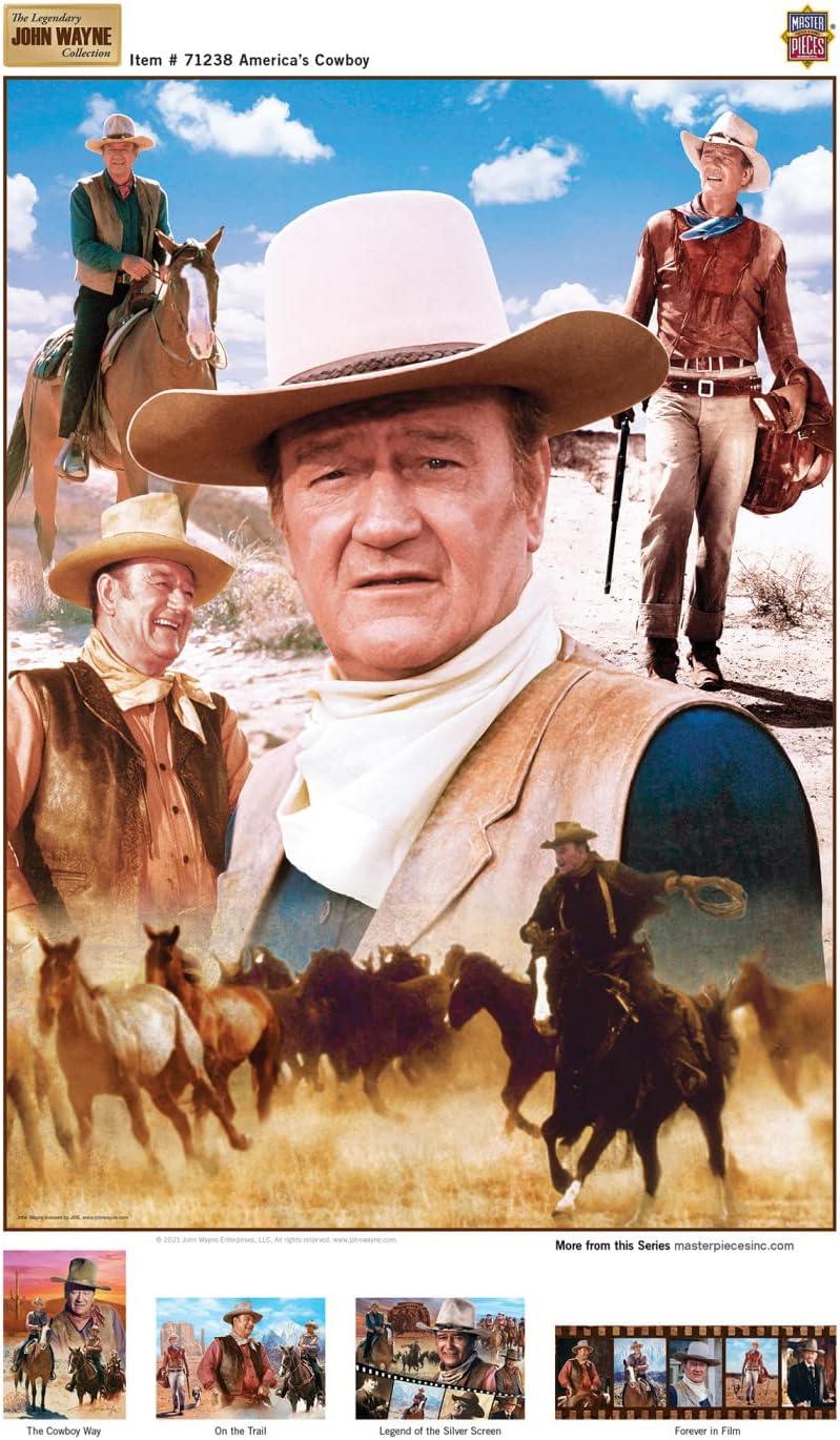 imageMasterPieces 1000 Piece Jigsaw Puzzle for Adults Family Or Youth John Wayne Forever in Film 13x39Americas Cowboy