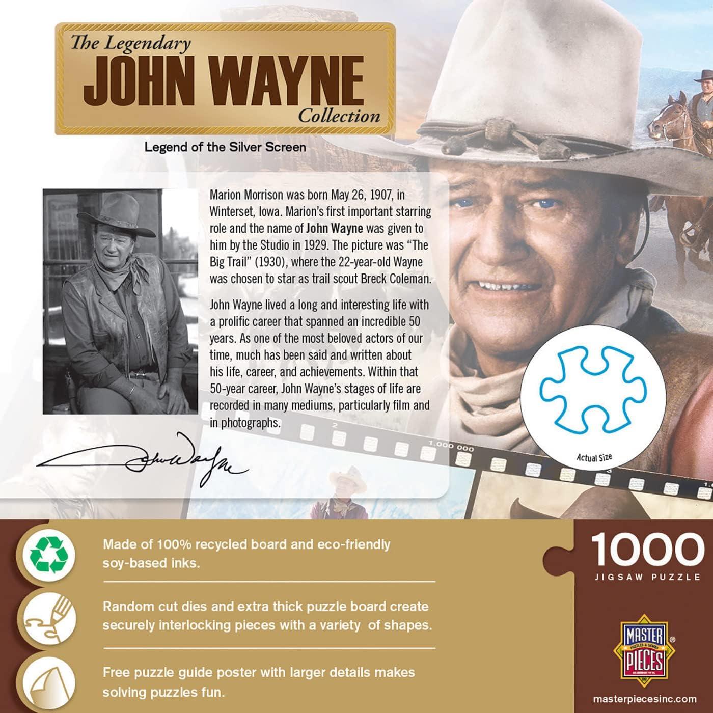 imageMasterPieces 1000 Piece Jigsaw Puzzle for Adults Family Or Youth John Wayne Forever in Film 13x39Legend of the Silver Screen