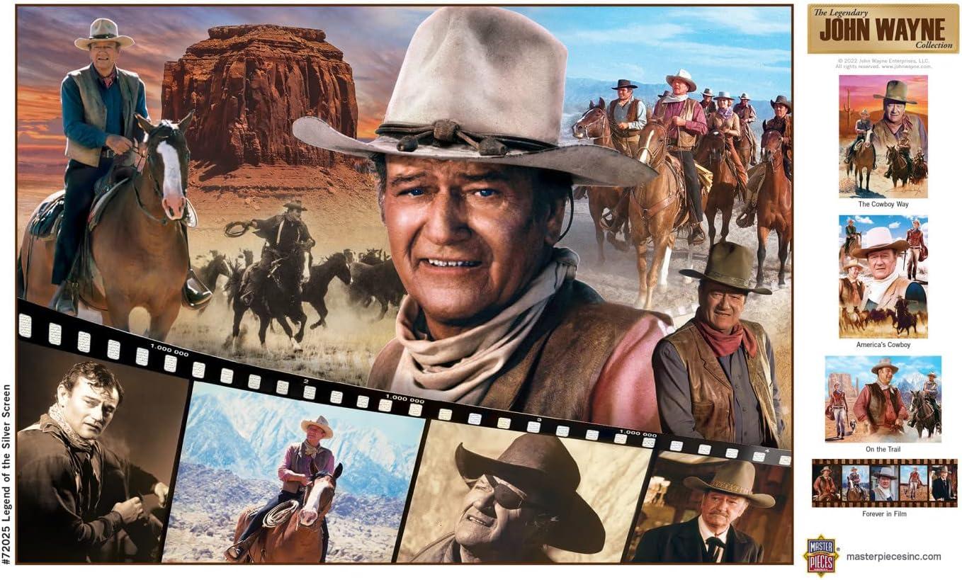 imageMasterPieces 1000 Piece Jigsaw Puzzle for Adults Family Or Youth John Wayne Forever in Film 13x39Legend of the Silver Screen