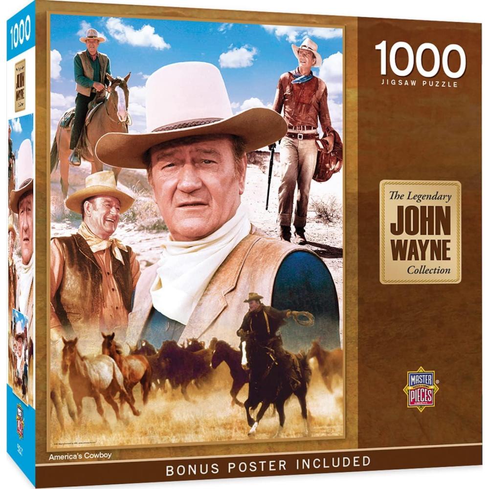 imageMasterPieces 1000 Piece Jigsaw Puzzle for Adults Family Or Youth  John Wayne Forever in Film  13x39Americas Cowboy