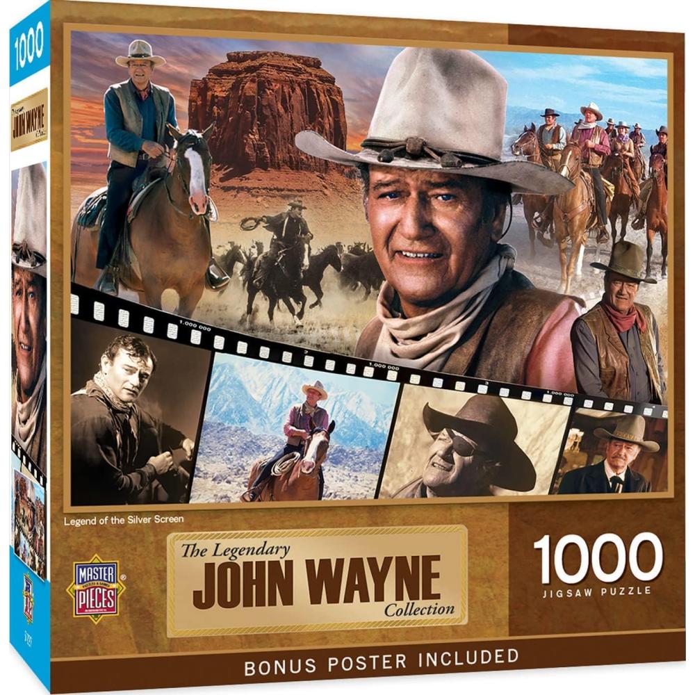 imageMasterPieces 1000 Piece Jigsaw Puzzle for Adults Family Or Youth  John Wayne Forever in Film  13x39Legend of the Silver Screen