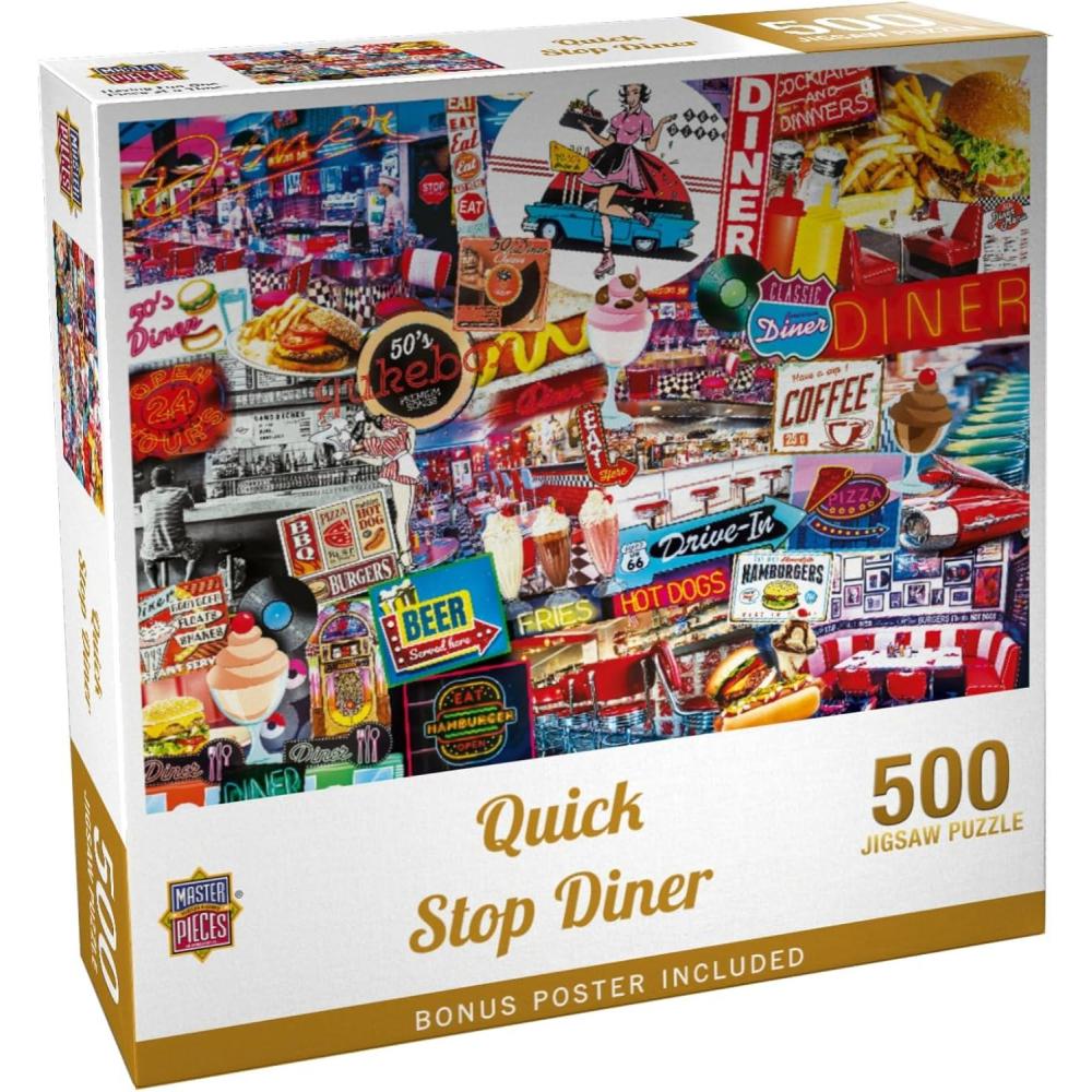 imageMasterPieces  1000 Piece Jigsaw Puzzle Quick Stop Diner Fun for Adults Family Kids NonGlare Finish 1925 x 2675500 Piece