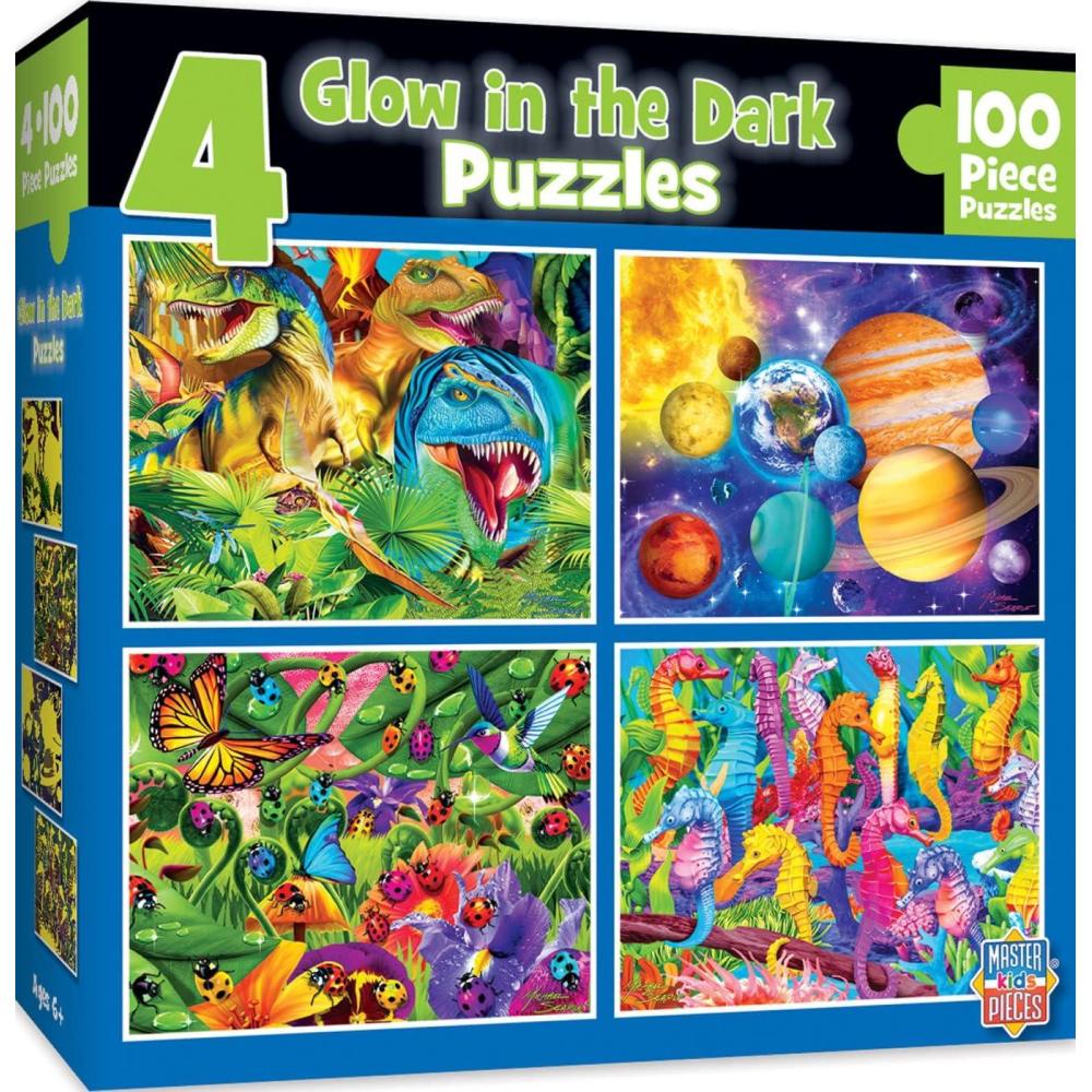 imageMasterPieces Jigsaw Puzzle Set for Kids 6 Years 4Pack of 100 Pieces Educational and Fun Game Blue Glow in The Dark Collection Gift Idea for Children 8 x 10
