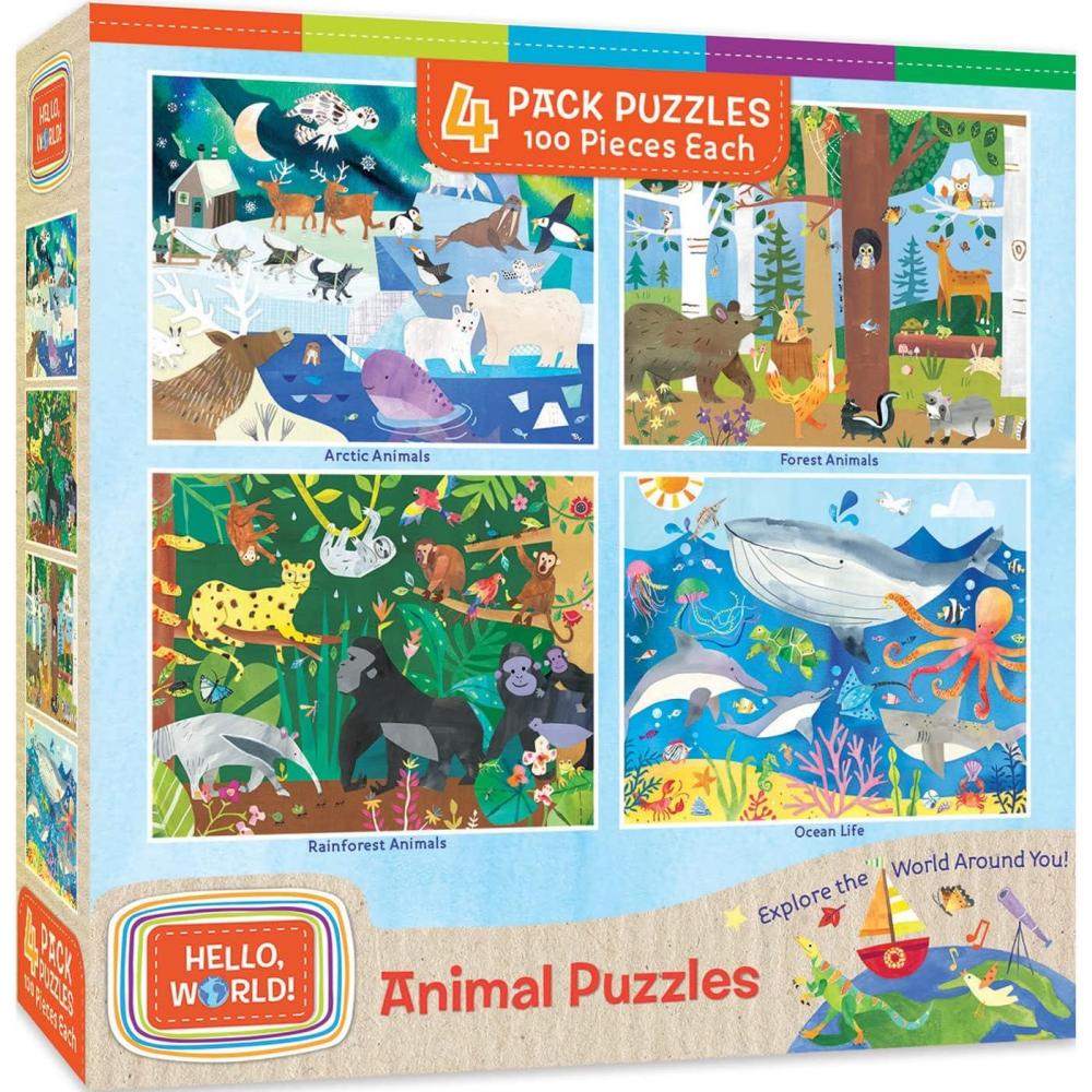 imageMasterpieces Hello World  4Pack 48Pc Puzzles  Jigsaw Puzzle with Vibrant Artwork and Durable Pieces  Fun Family Activity Brain Challenge and Educational Entertainment for Kids Teens