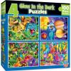 MasterPieces – Jigsaw Puzzle Set for Kids 6+ Years, 4-Pack of 100 Pieces, Educational and Fun Game, Blue Glow in The Dark Collection, Gift Idea for Children, 8″ x 10