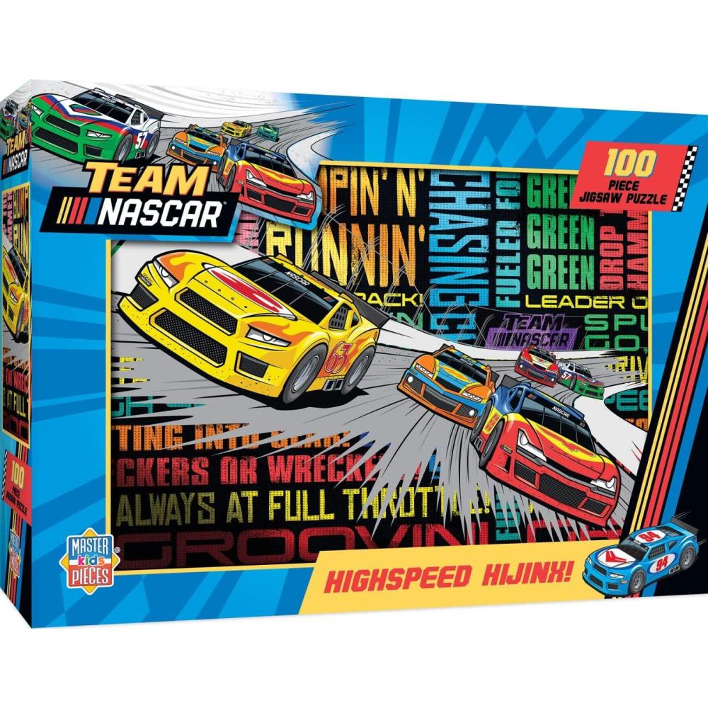 imageMasterPieces Kids Jigsaw Puzzle NASCAR Highspeed Hijinx 100 Piece Toy 14x19