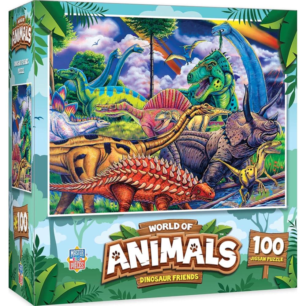 imageMasterPieces Reptile Friends 100 Piece Jigsaw Puzzle for Kids Ages 48 Mentally Stimulating Durable Design 14x19Dinosaur Friends