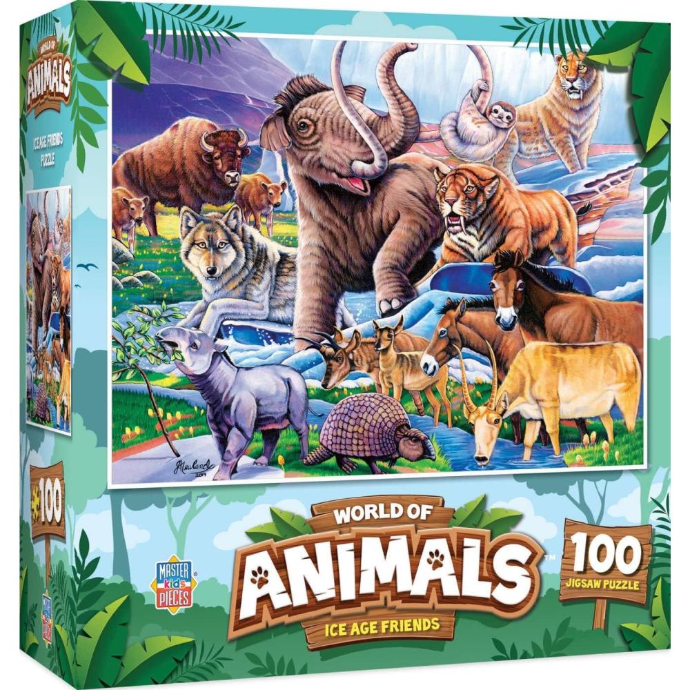imageMasterPieces Reptile Friends 100 Piece Jigsaw Puzzle for Kids Ages 48 Mentally Stimulating Durable Design 14x19Ice Age Friends