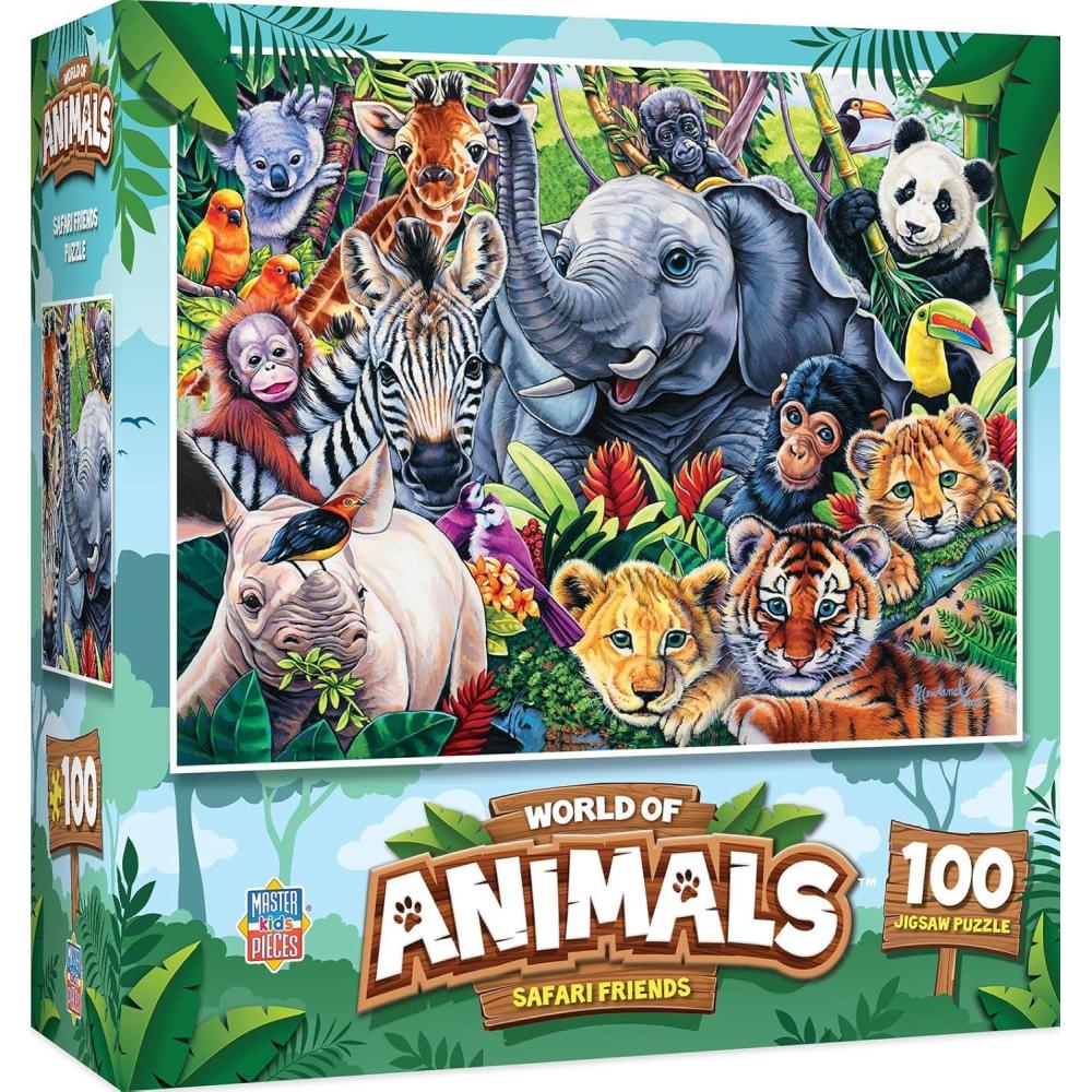imageMasterPieces Reptile Friends 100 Piece Jigsaw Puzzle for Kids Ages 48 Mentally Stimulating Durable Design 14x19Safari Friends