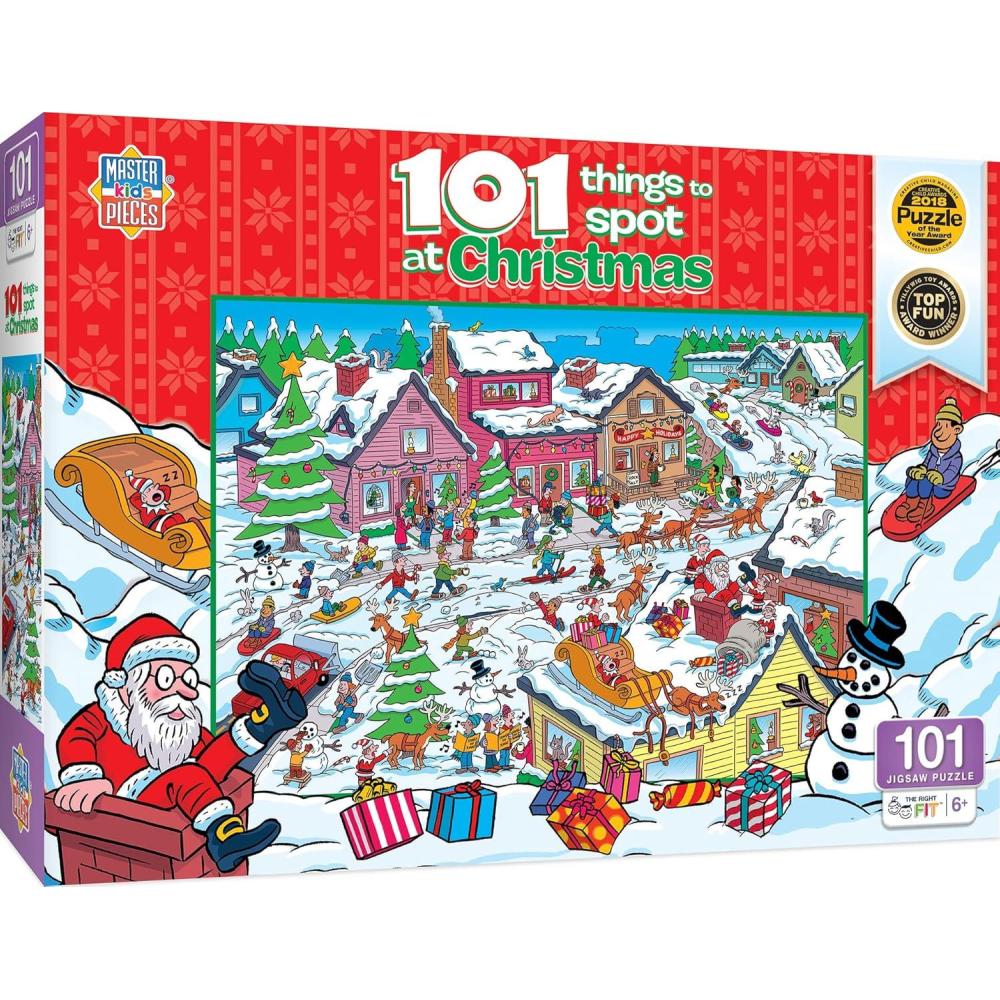 imageMasterpieces 100 Piece Family Jigsaw Puzzle for Kids 101 Things to Spot on a Farm 14x19Things to Spot at Christmas