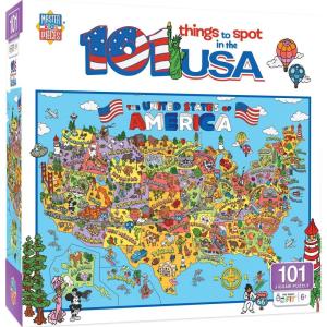 Masterpieces 100 Piece Family Jigsaw Puzzle for Kids – 101 Things to Spot on a Farm – 14″x19″(101 Things to Spot in the USA)