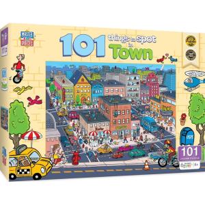 Masterpieces 100 Piece Family Jigsaw Puzzle for Kids – 101 Things to Spot on a Farm – 14″x19″(Things to Spot in Town)