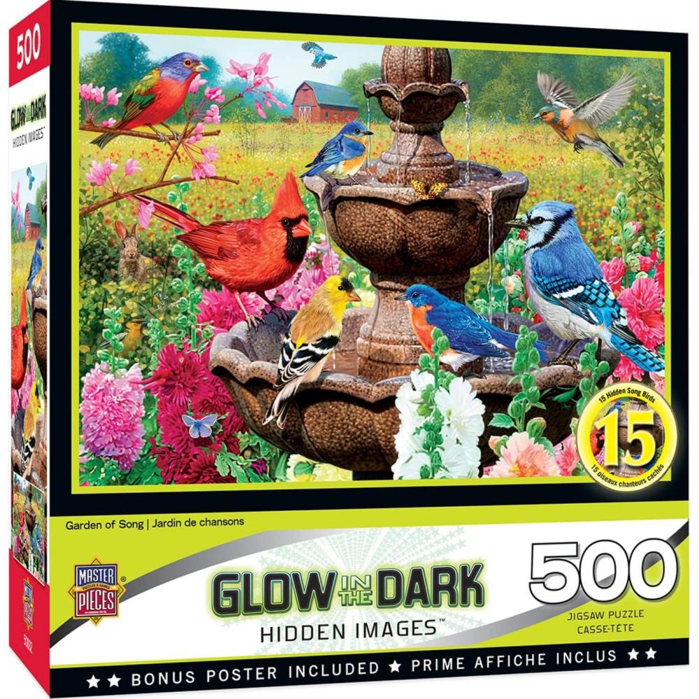 imageMasterPieces 500 Piece Jigsaw Puzzle Glows in The Dark Hidden Images Garden of Song Fun for Adults Family Kids 15 x 21Garden of Song
