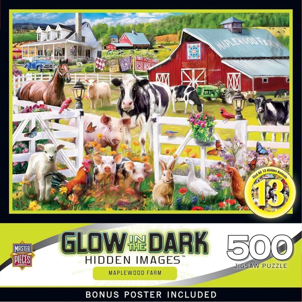 imageMasterPieces 500 Piece Jigsaw Puzzle Glows in The Dark Hidden Images Garden of Song Fun for Adults Family Kids 15 x 21Maplewood Farm