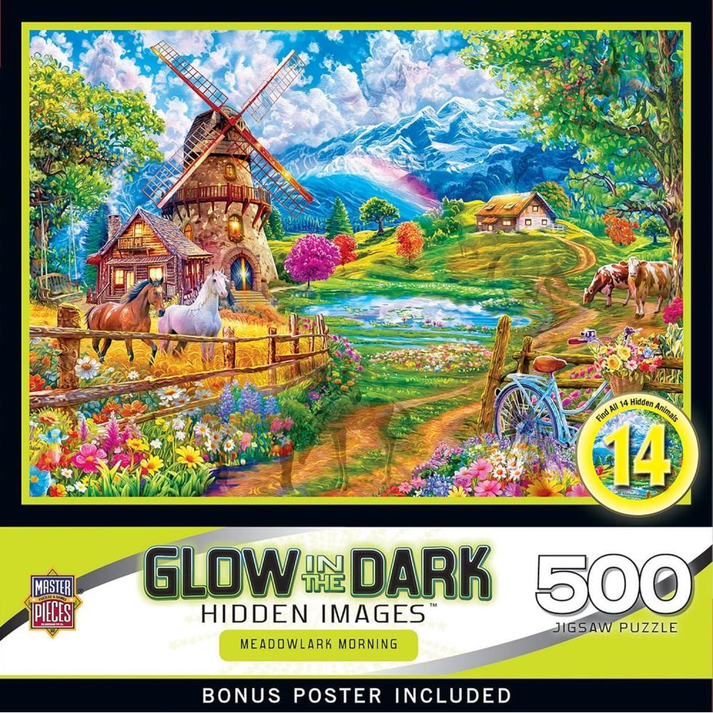 imageMasterPieces 500 Piece Jigsaw Puzzle Glows in The Dark Hidden Images Garden of Song Fun for Adults Family Kids 15 x 21Meadowlark Morning