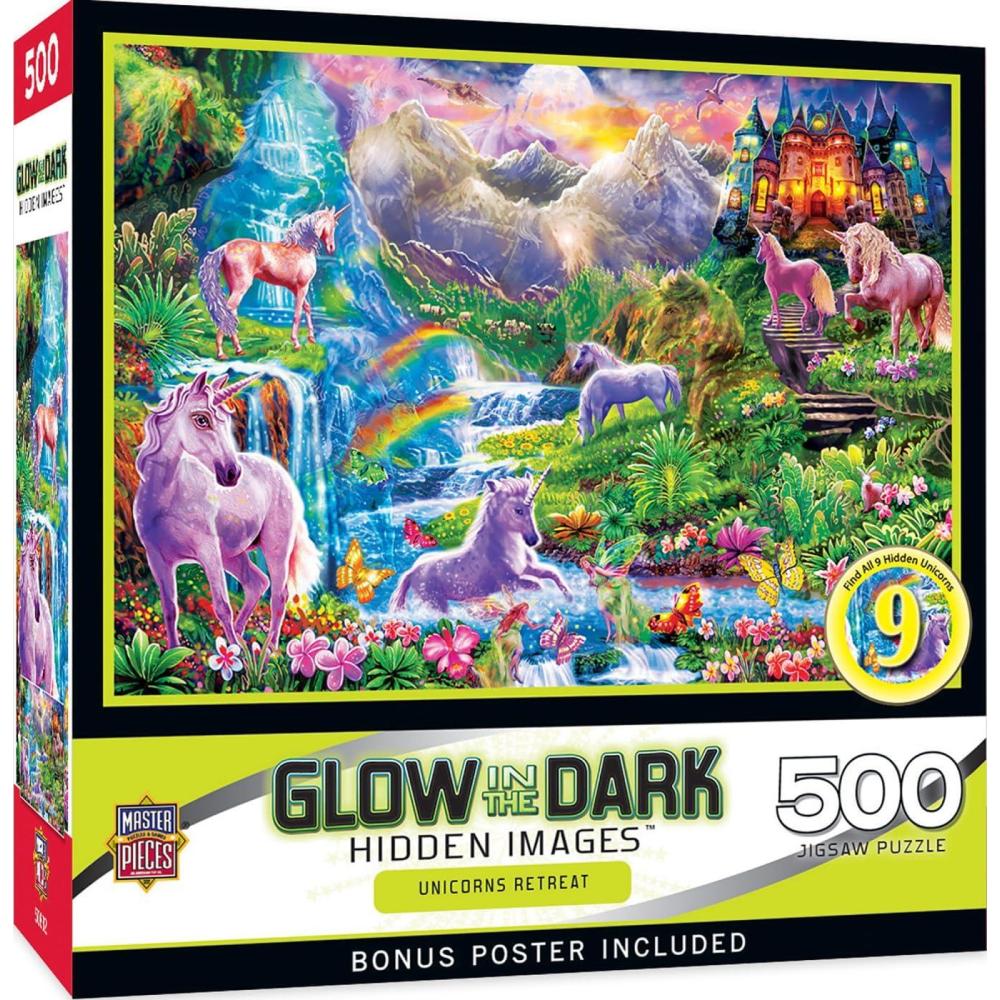 imageMasterPieces  500 Piece Jigsaw Puzzle Glows in The Dark Hidden Images Garden of Song Fun for Adults Family Kids 15 x 21Unicorns Retreat