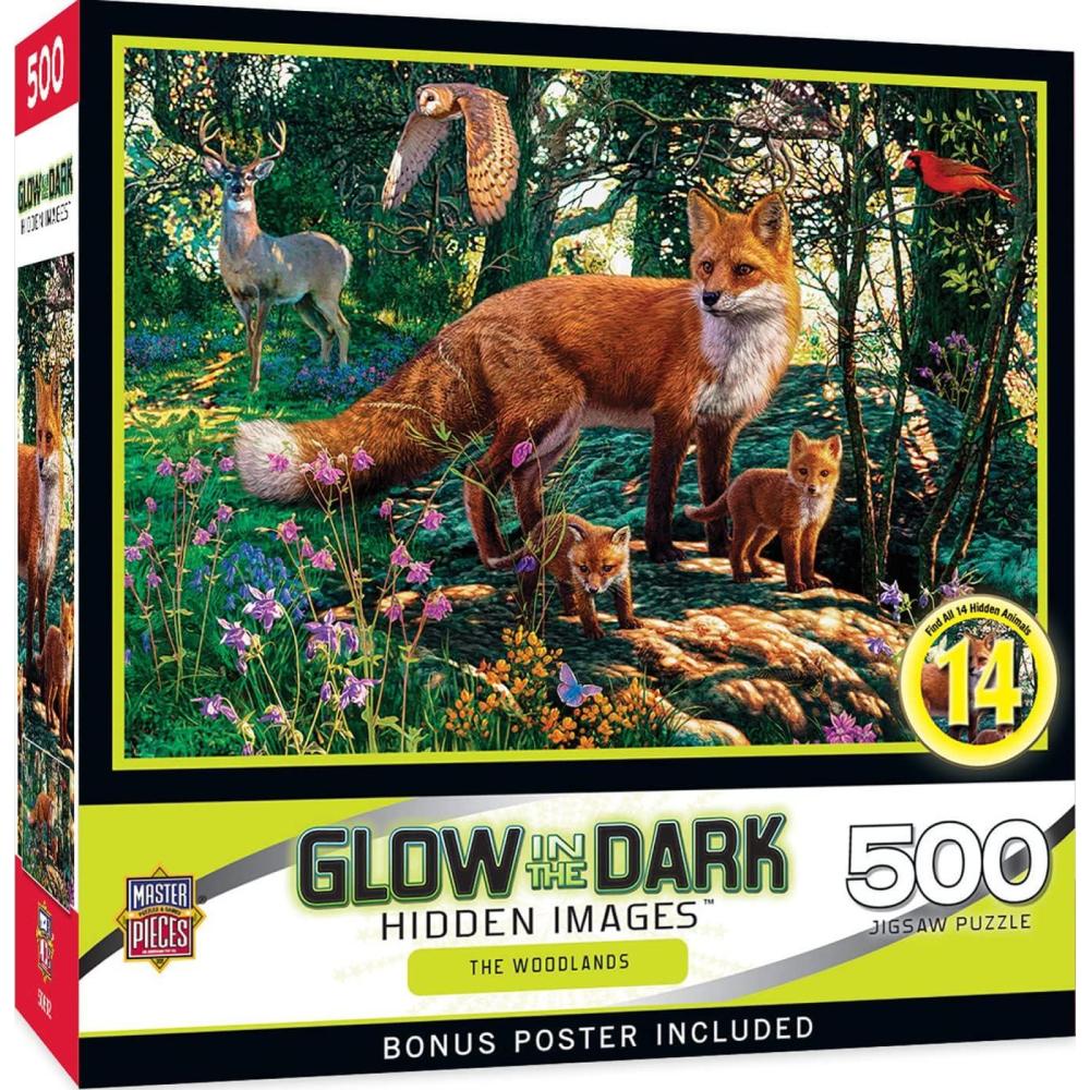 imageMasterPieces 500 Piece Jigsaw Puzzle Glows in The Dark Hidden Images Garden of Song Fun for Adults Family Kids 15 x 21Woodland