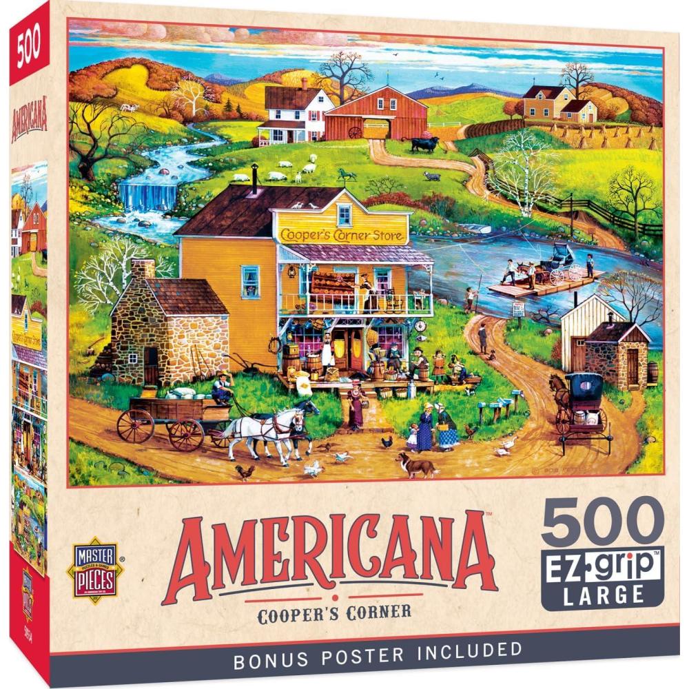 imageMasterPieces 500 Piece Jigsaw Puzzle Large EZ Grip Shapes Harvest Street Party Fun for Adults Seniors Family Kids 1925 x 2675Coopers Corner