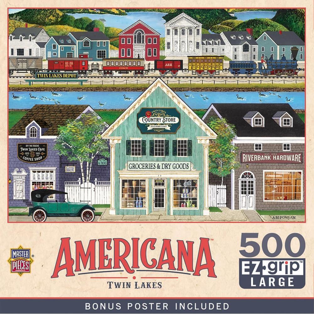 imageMasterPieces 500 Piece Jigsaw Puzzle Large EZ Grip Shapes Harvest Street Party Fun for Adults Seniors Family Kids 1925 x 2675Twin Lakes