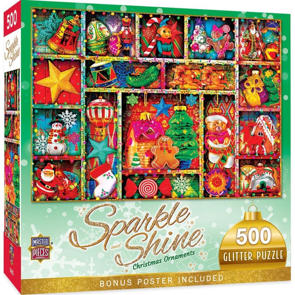 imageMasterPieces 500 Piece Glitter Jigsaw Puzzle Christmas Ornaments 15x21