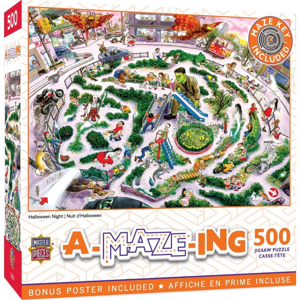 imageMasterPieces AMazeIng 500 Piece Jigsaw Puzzle for Adults Family Or Youth Halloween Night 15x21Halloween Night