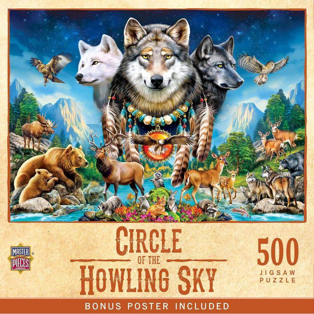 imageMasterPieces Tribal Spirit Rise Above 500pc Puzzle Jigsaw Puzzle with Vibrant Artwork and Durable Pieces Fun Family Activity Brain Challenge and Educational Entertainment for Kids TeensCircling of the Howling Sky