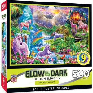 MasterPieces – 500 Piece Jigsaw Puzzle, Glows in The Dark, Hidden Images, Garden of Song, Fun for Adults, Family, Kids, 15″ x 21″(Unicorns Retreat)