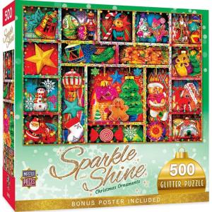 MasterPieces 500 Piece Glitter Jigsaw Puzzle – Christmas Ornaments – 15″x21″