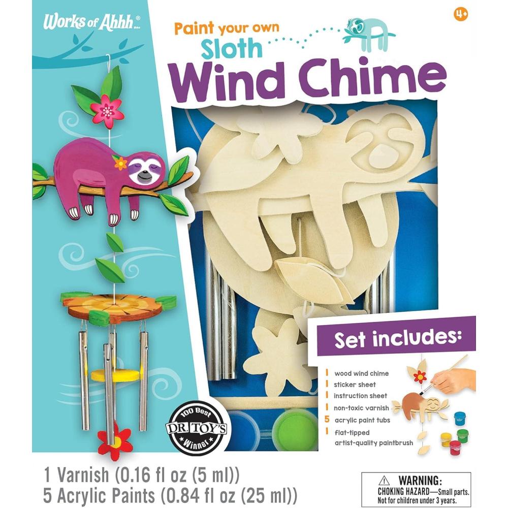 imageWorks of Ahhh Sloth Wind Chime Craft Kit Classic Wood Paint Set for Kids Includes Real Wood Paints amp Instructions