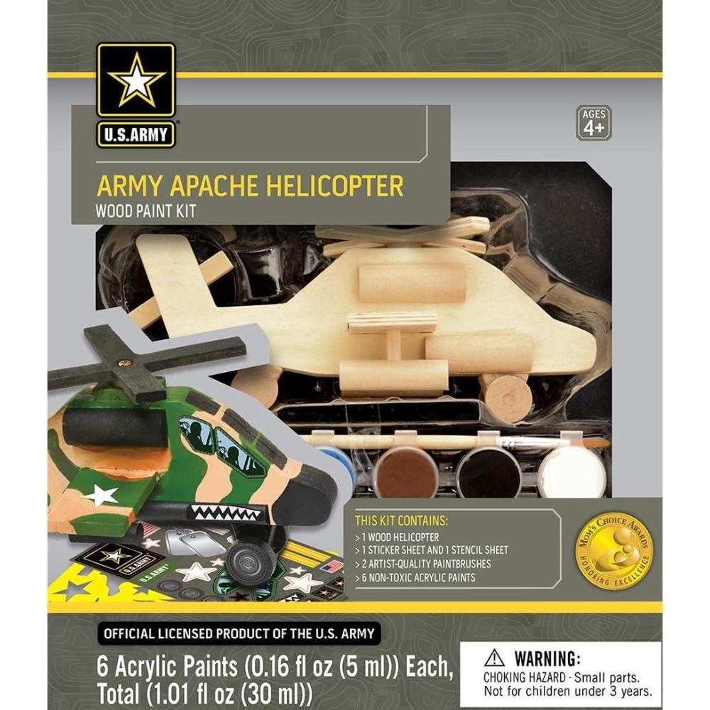 imageWorks of Ahhh US Army Apache Helicopter Wood Paint Kit Craft Set Helicopter Kit Kid