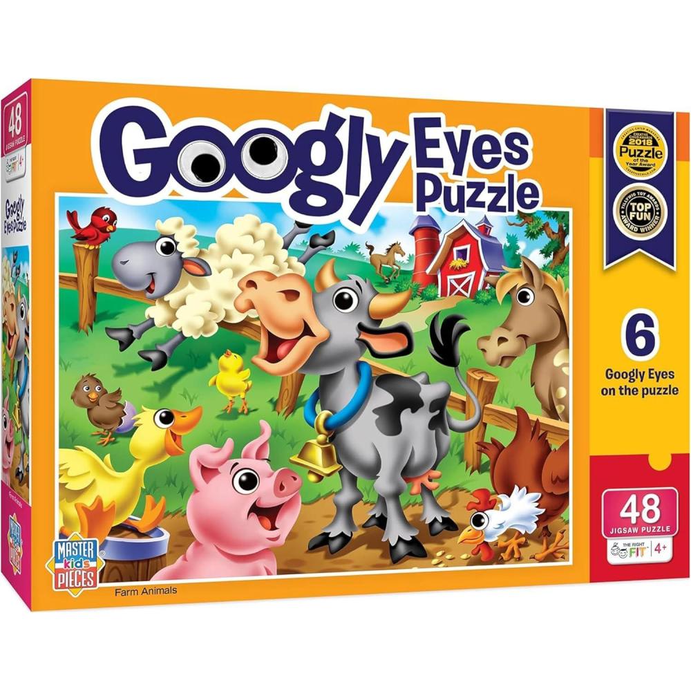 imageMasterPieces 48 Piece Jigsaw Puzzle for Kids 4 Years Farm Animals with Googly Eyes Educational and Fun Game Gift Idea for Children 19 x 14