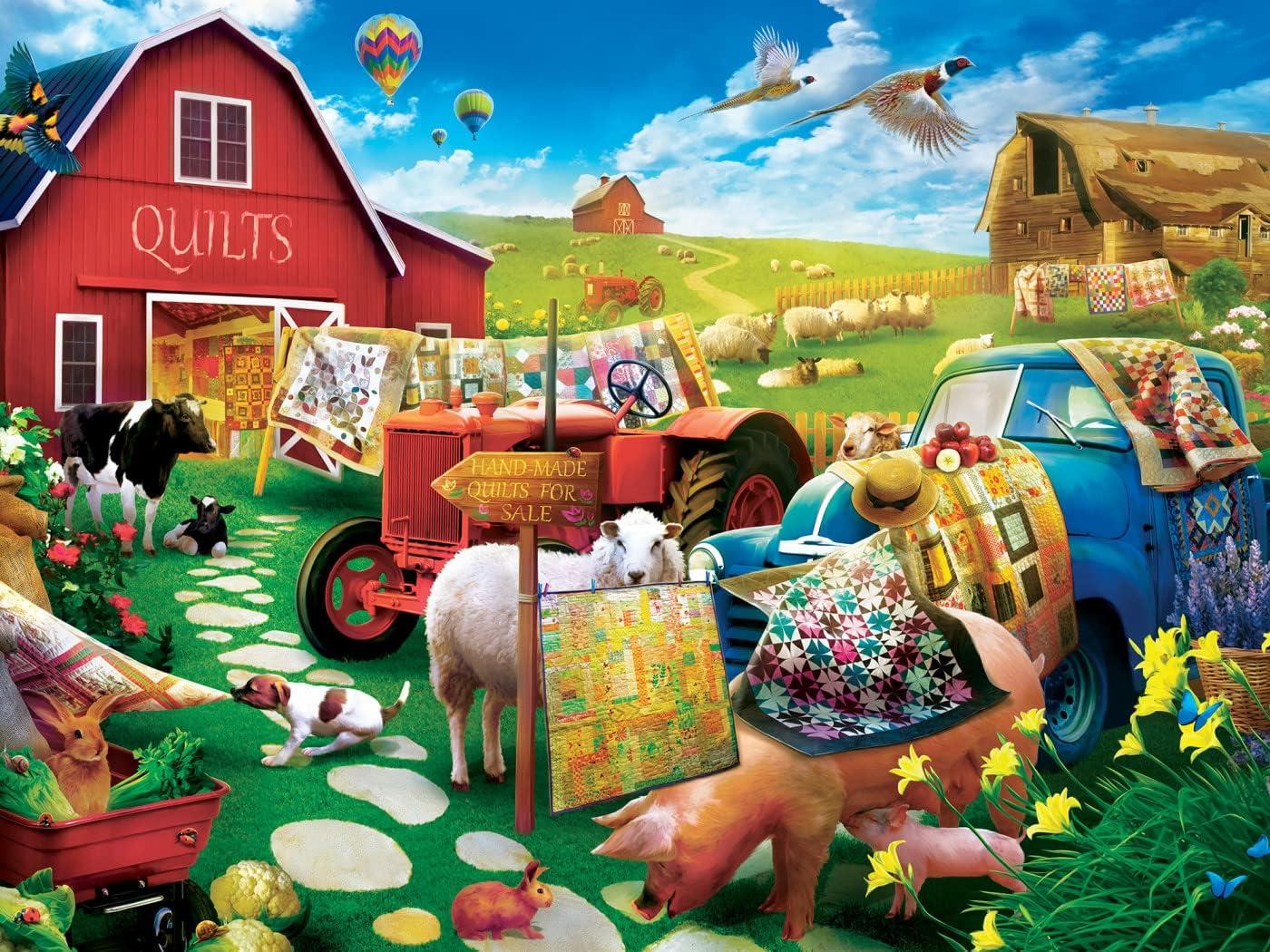 imageMasterPieces 300 Piece Jigsaw Puzzle Large EZ Grip Shapes Quilt Country Fun for Adults Seniors Family Kids Matte Finish 18 x24300 Piece