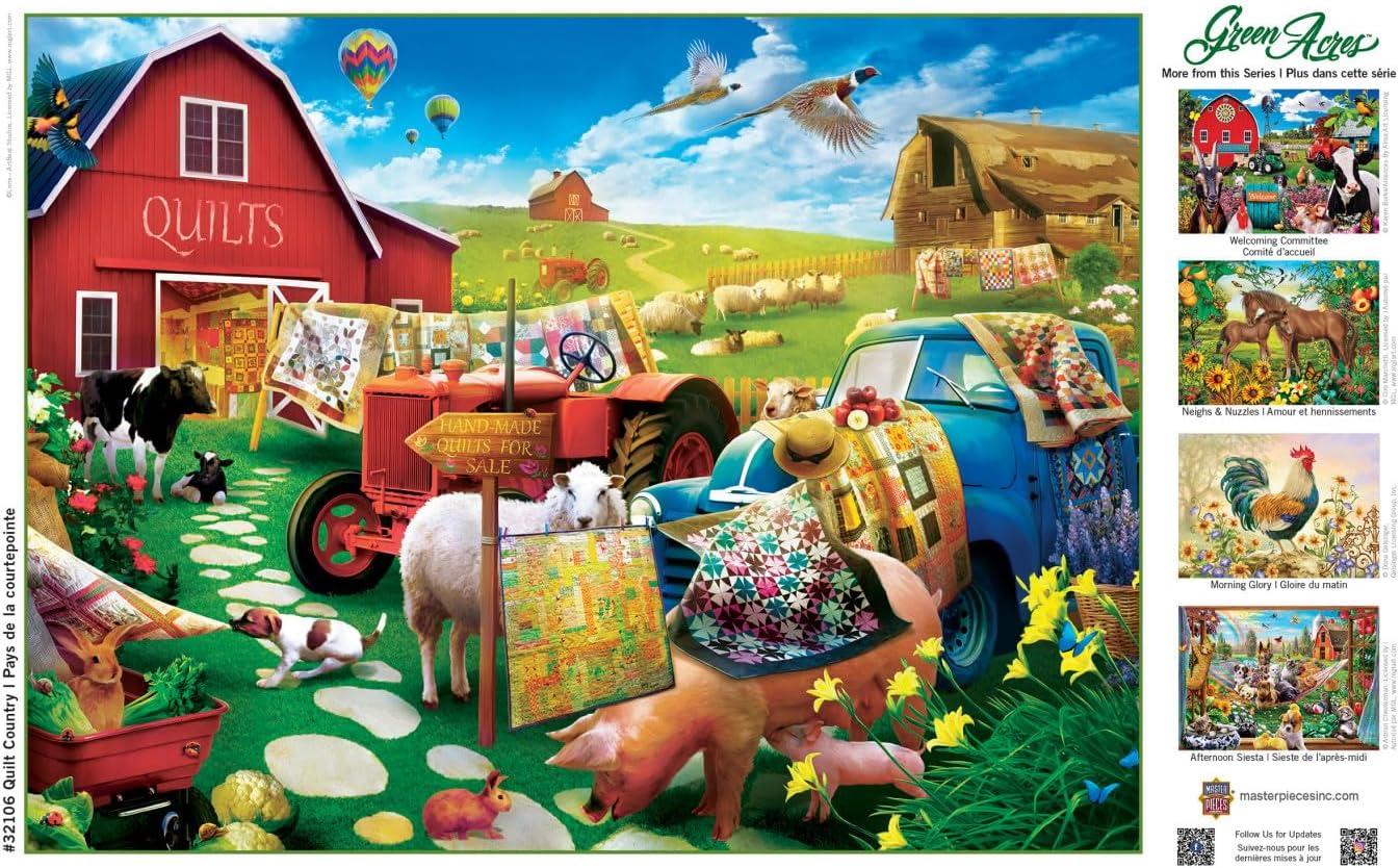 imageMasterPieces 300 Piece Jigsaw Puzzle Large EZ Grip Shapes Quilt Country Fun for Adults Seniors Family Kids Matte Finish 18 x24300 Piece