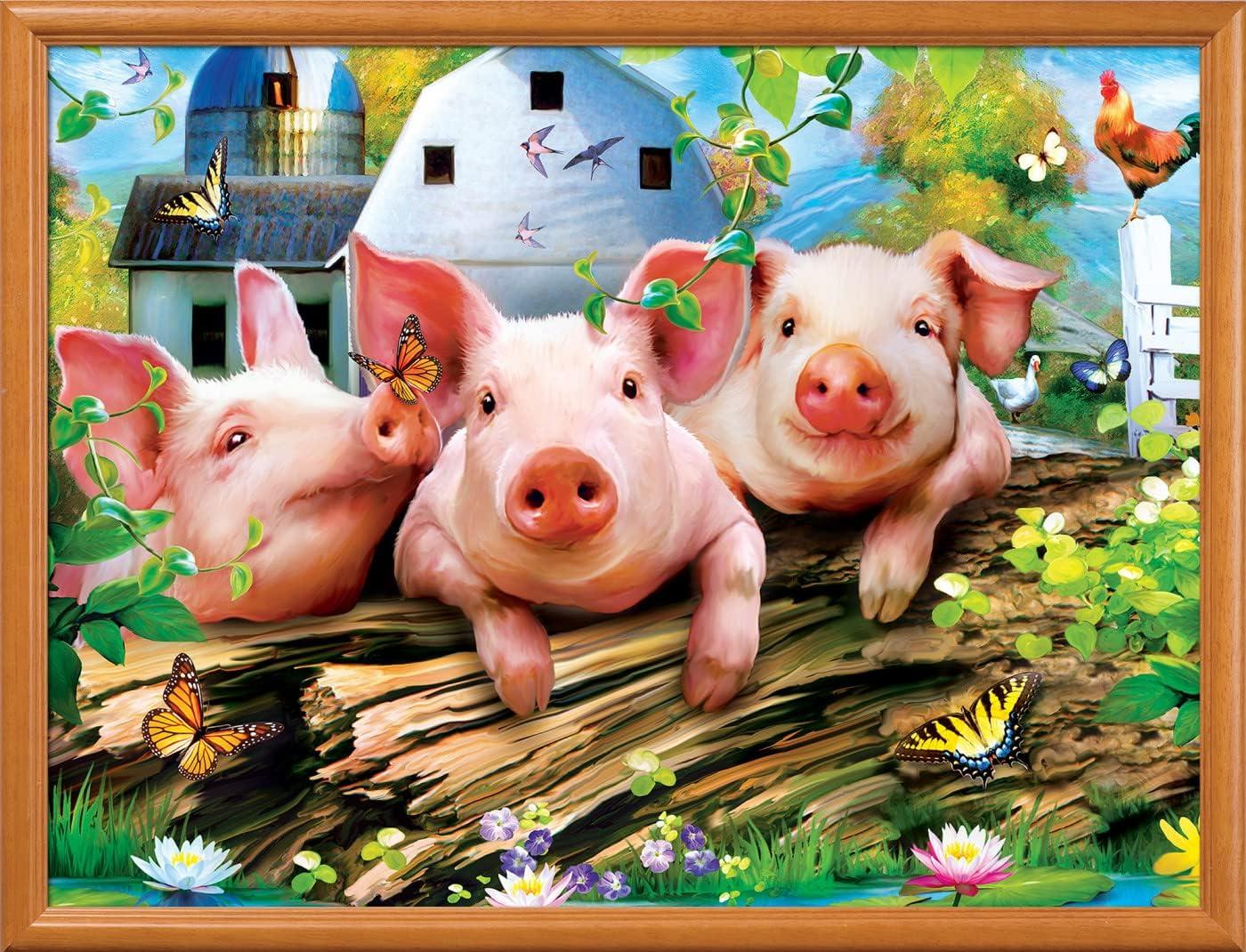 imageMasterPieces 300 Piece Jigsaw Puzzle Large EZ Grip Shapes Three Lil Pigs Fun for Adults Seniors Family Kids Matte Finish 18x24Three Lil Pigs