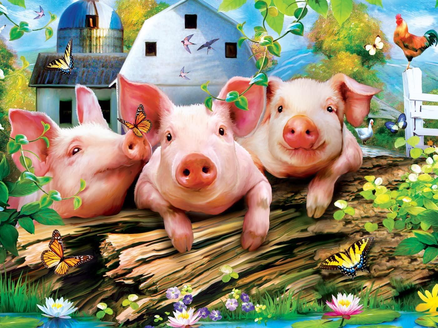 imageMasterPieces 300 Piece Jigsaw Puzzle Large EZ Grip Shapes Three Lil Pigs Fun for Adults Seniors Family Kids Matte Finish 18x24Three Lil Pigs
