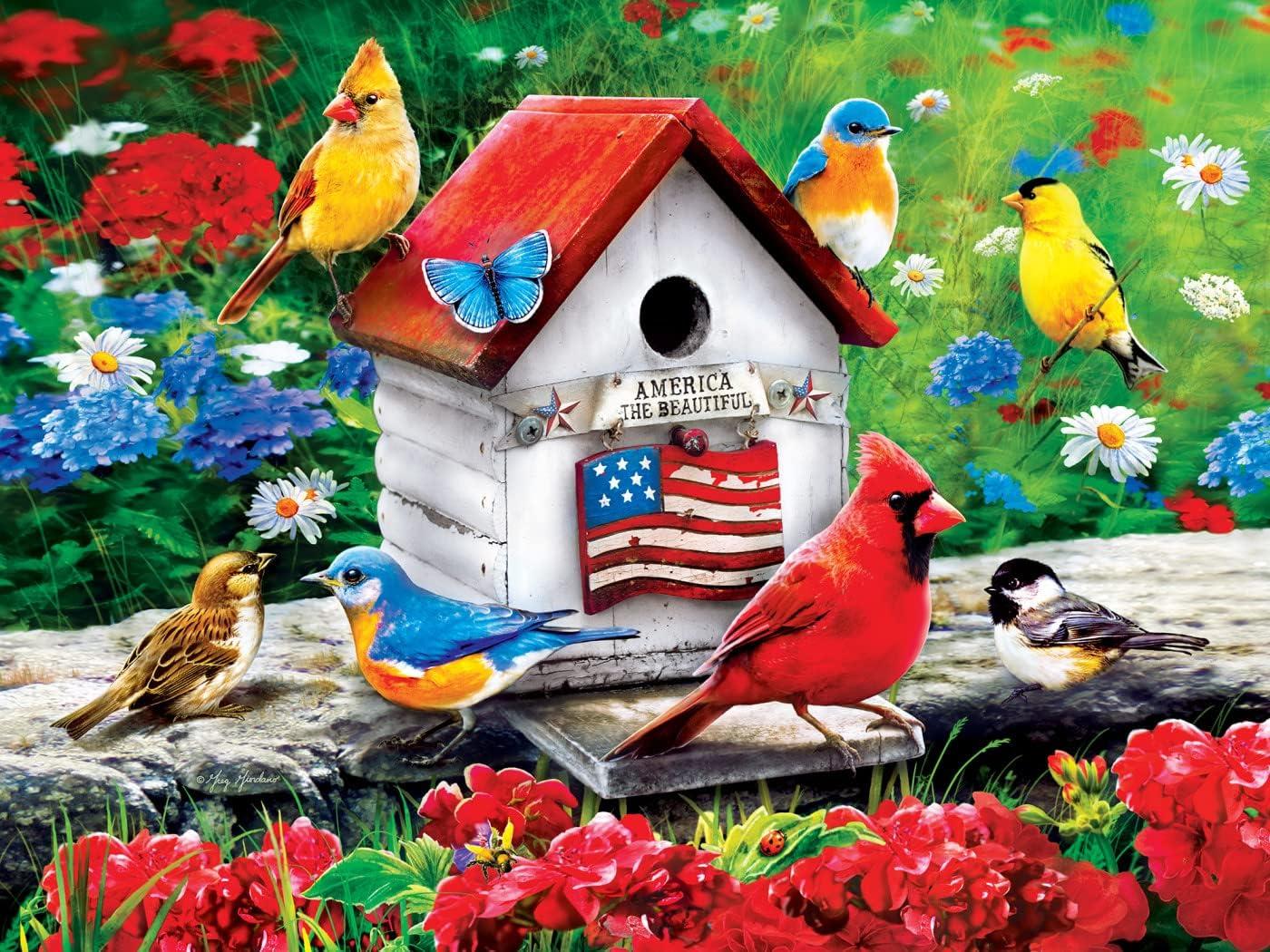 imageMasterPieces 300 Piece EZ Grip Jigsaw Puzzle Feathered Reflections 18x24An American Birdhouse
