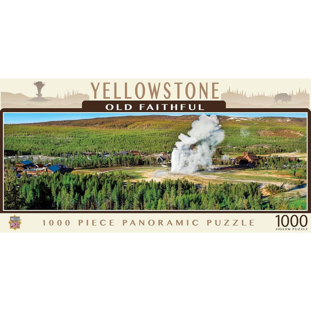 imageMasterPieces 1000 Piece Jigsaw Puzzle Boston Skyline Panoramic Fun for Adults Family Kids 13x39Yellowstone Old Faithful