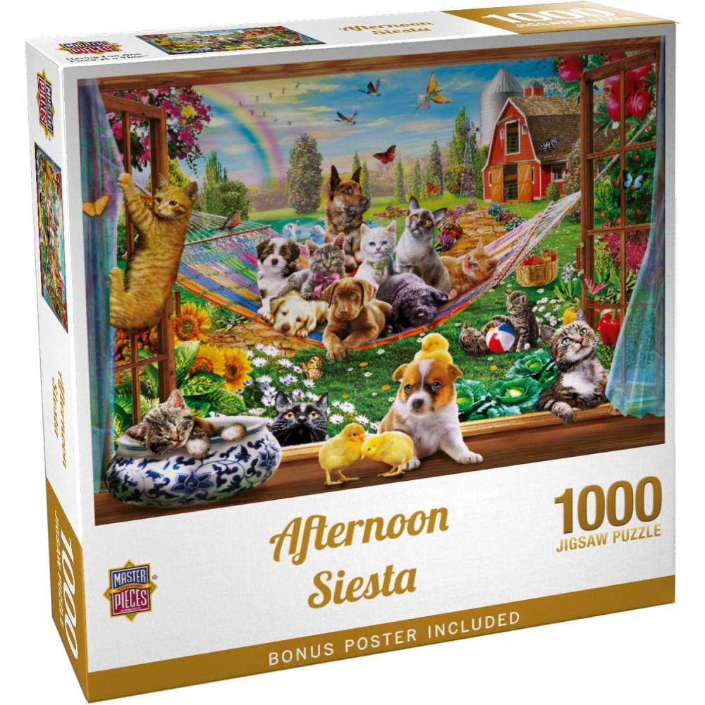 imageMasterPieces 300 Piece Jigsaw Puzzle Large EZ Grip Shapes Afternoon Siesta Fun for Adults Seniors Family Kids Matte Finish 18x241000 Piece