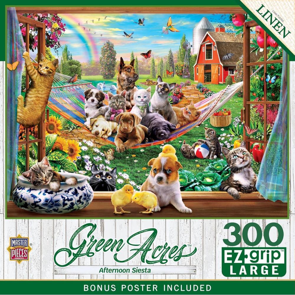 imageMasterPieces 300 Piece Jigsaw Puzzle Large EZ Grip Shapes Afternoon Siesta Fun for Adults Seniors Family Kids Matte Finish 18x24300 Piece