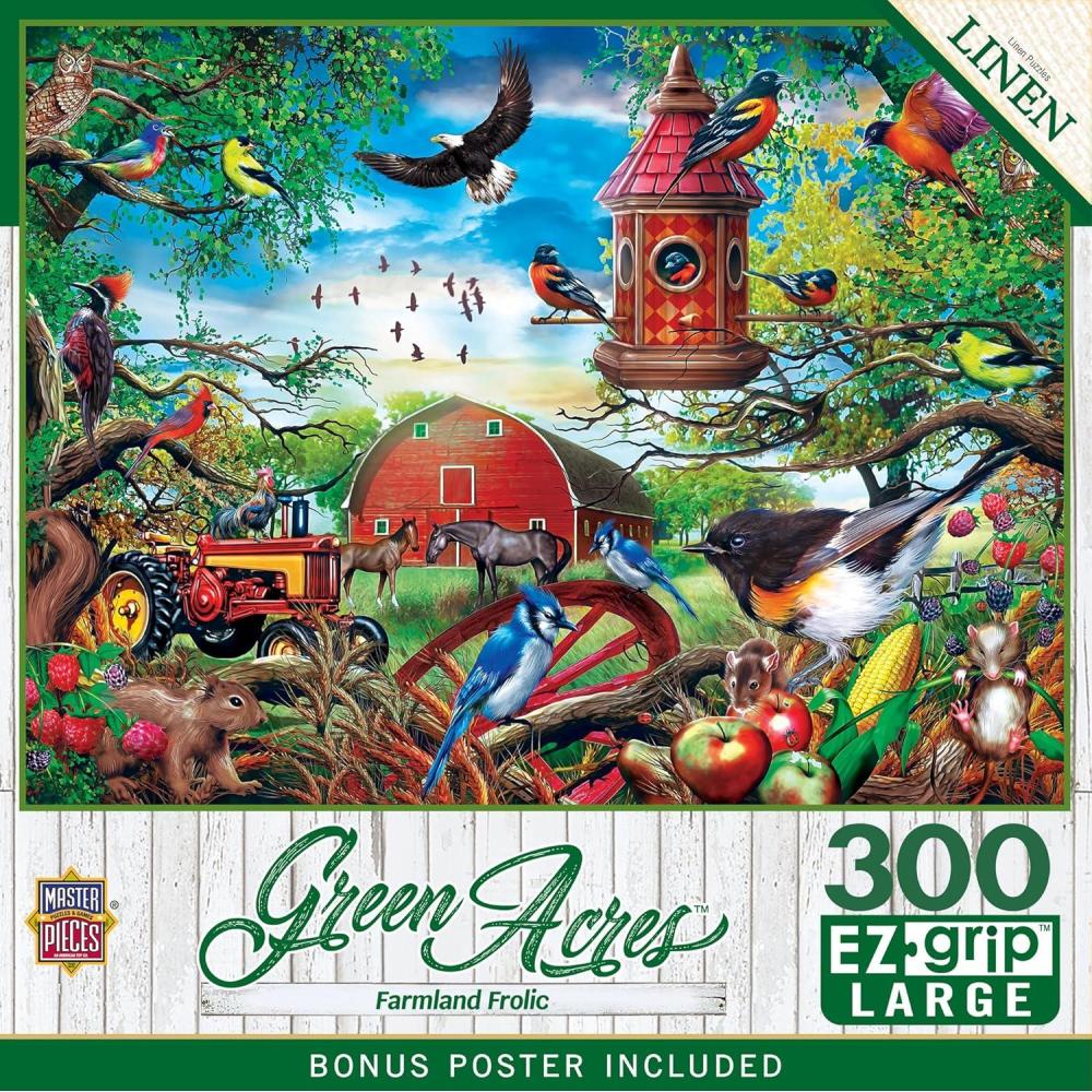 imageMasterPieces 300 Piece Jigsaw Puzzle Large EZ Grip Shapes Farmland Frolic Fun for Adults Seniors Family Kids Matte Finish 18 x24300 Piece
