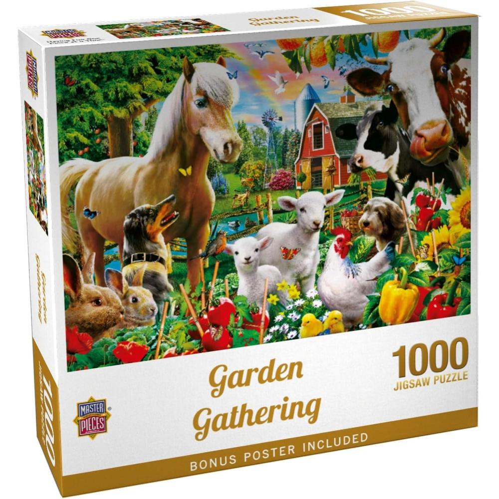 imageMasterPieces 300 Piece Jigsaw Puzzle Large EZ Grip Shapes Garden Gathering Fun for Adults Seniors Family Kids Matte Finish 18x241000 Piece
