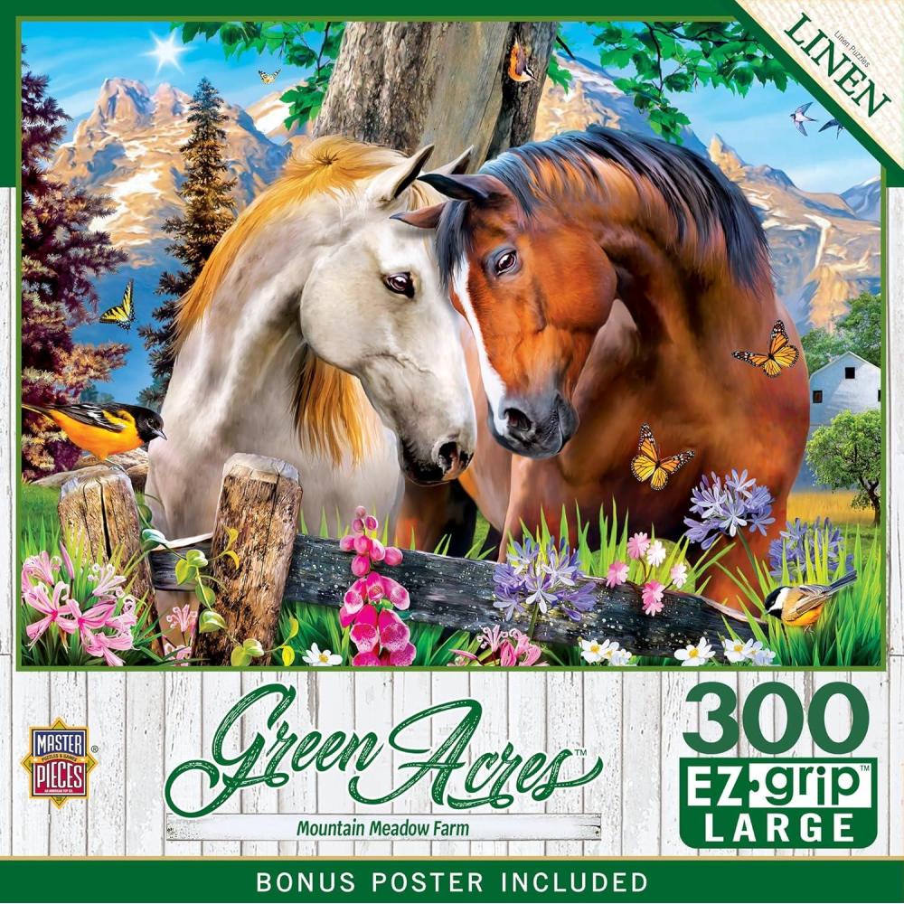 imageMasterPieces 300 Piece Jigsaw Puzzle Large EZ Grip Shapes Mountain Meadow Farm Fun for Adults Seniors Family Kids Matte Finish 18 x24300 Piece