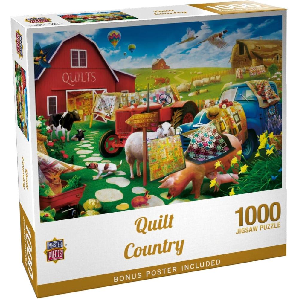 imageMasterPieces 300 Piece Jigsaw Puzzle Large EZ Grip Shapes Quilt Country Fun for Adults Seniors Family Kids Matte Finish 18 x241000 Piece
