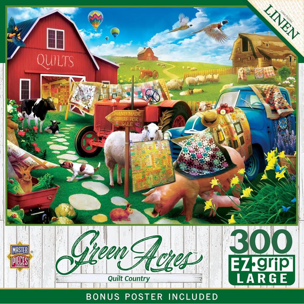 imageMasterPieces  300 Piece Jigsaw Puzzle Large EZ Grip Shapes Quilt Country Fun for Adults Seniors Family Kids Matte Finish 18 x24300 Piece